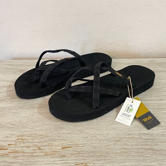 New Teva Sandals 8 Olowahu Strappy Mix B Black on Black NWT - Picture 2 of 16